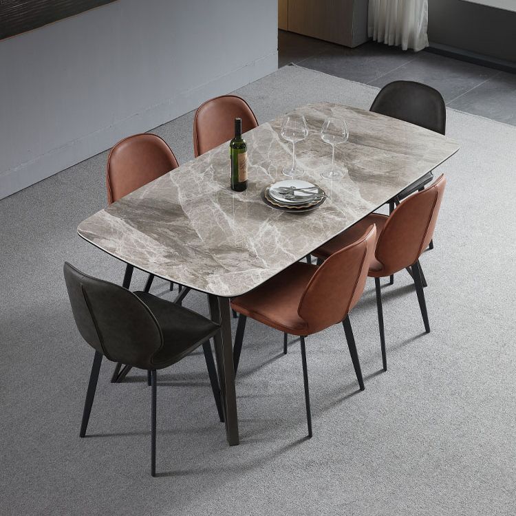 Modern Style Dining Table Sintered Stone Table with 4 Legs Carbon Steel Base Clearhalo ' dining_table' 'Dining Tables & Seating' 'Dining Tables' 'furn' 'furn_dining_table' 'Furniture' 'furniture_dining_table' 'Kitchen & Dining Furniture' 'kitchen&dining_furn' 'kitchen' 'kitchen_dining_table' 1200x1200_ba1137b7-1479-4648-bb82-042219376b55