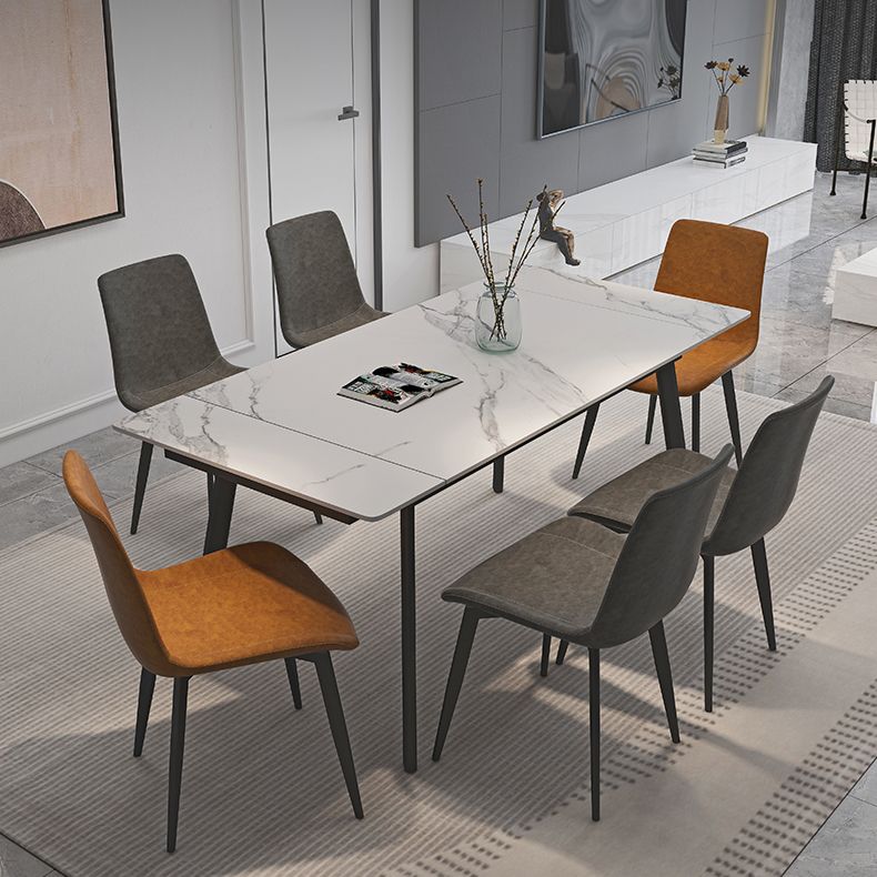 Modern 1/4/5/7 Pieces Dining Table Set with White Sintered Stone Top Scalable Dinette Set Clearhalo 'Dining Room Sets' 'Dining Tables & Seating' 'dining_room_set' 'furn' 'furn_dining_room_set' 'Furniture' 'furniture_dining_room_set' 'Kitchen & Dining Furniture' 1200x1200_ba16c81a-0b42-479a-8410-8afbd939b41f