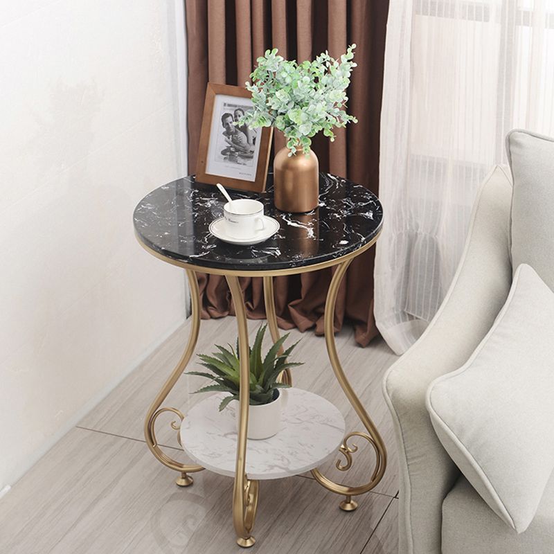 Glam Round Glossy Marble Top End Table Metal Curved Sofa Side End Table