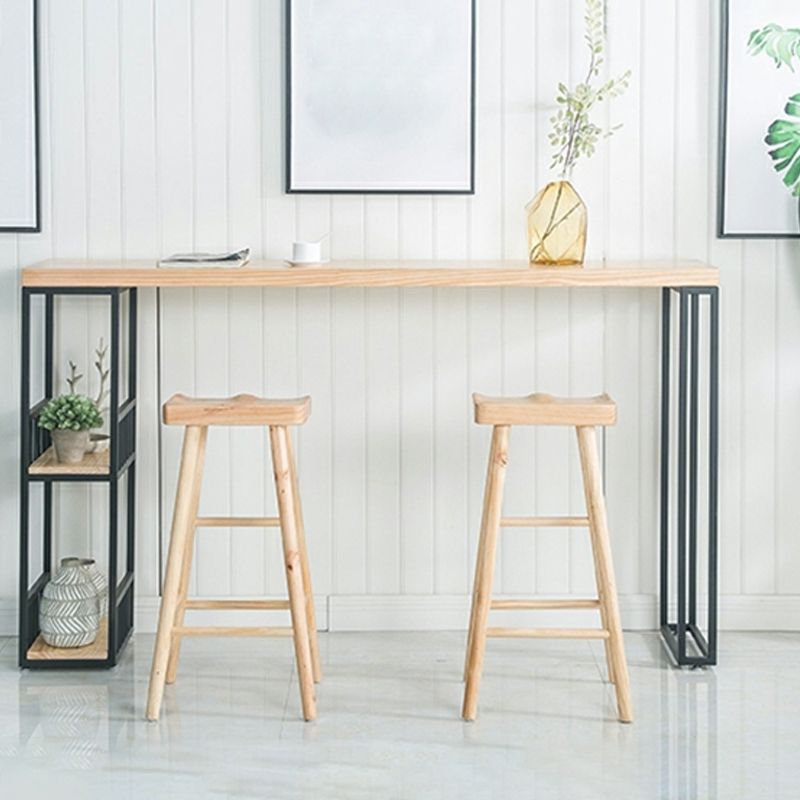 Tavolo da bar rettangolo in stile glam in legno massiccio tavolo da pranzo a barra piedistallo doppia con conservazione