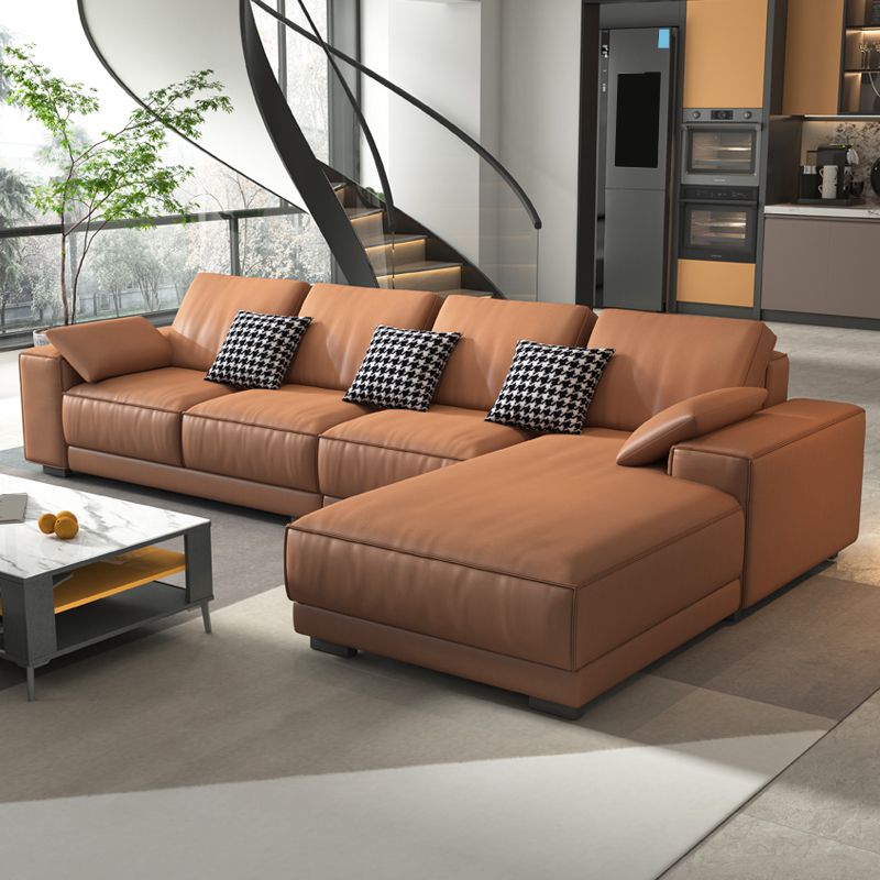 Contemporary Stain-Resistant Faux Leather L-Shape Square Arm Sofa