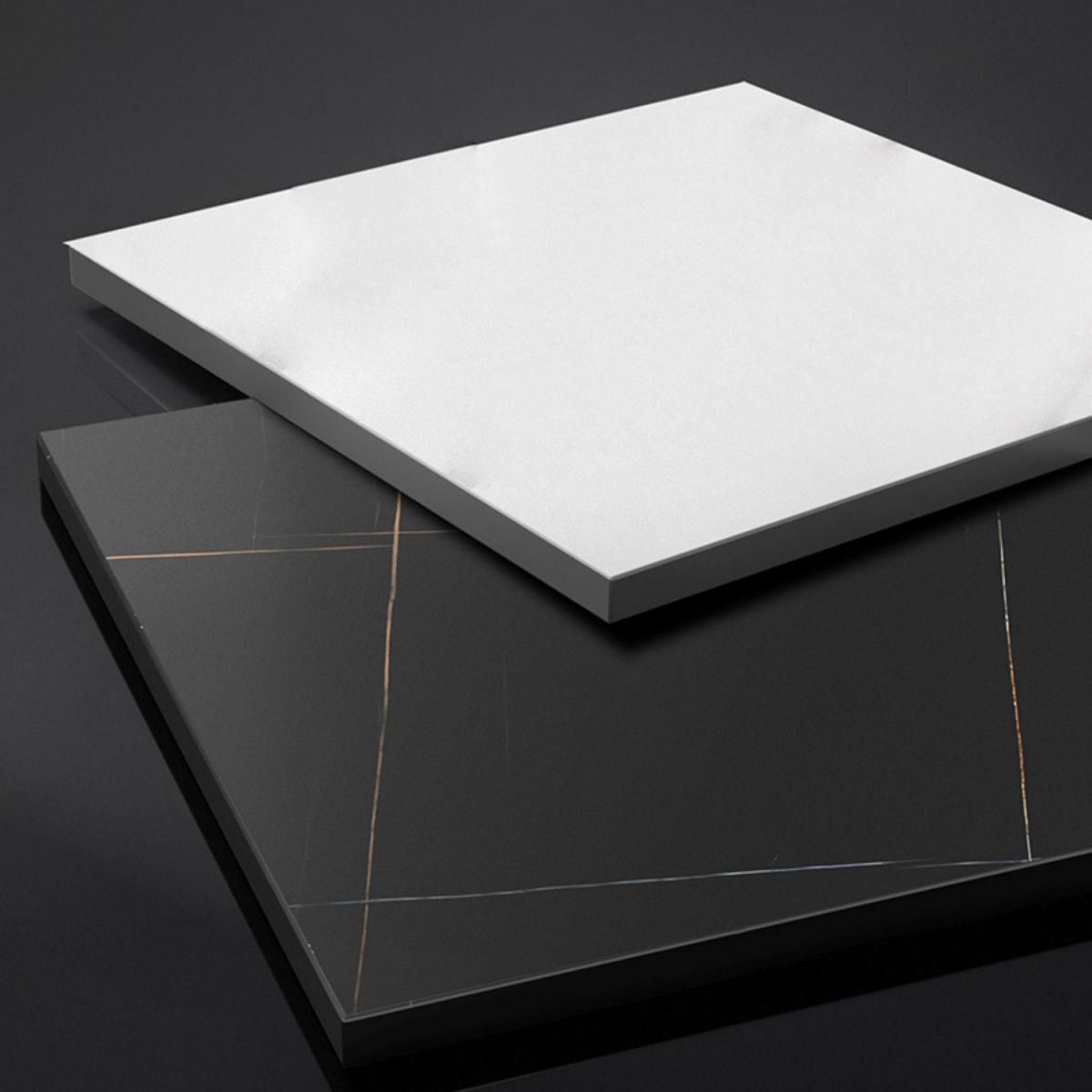 Tavolo da pranzo rotondo contemporaneo in pietra sinterizzata e tavolo in legno massiccio