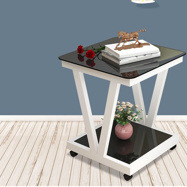 Tavolo laterale superiore in vetro quadrato 23,6 "TASK BASE TRESTOLE ALLA ACCIAIO con scaffale