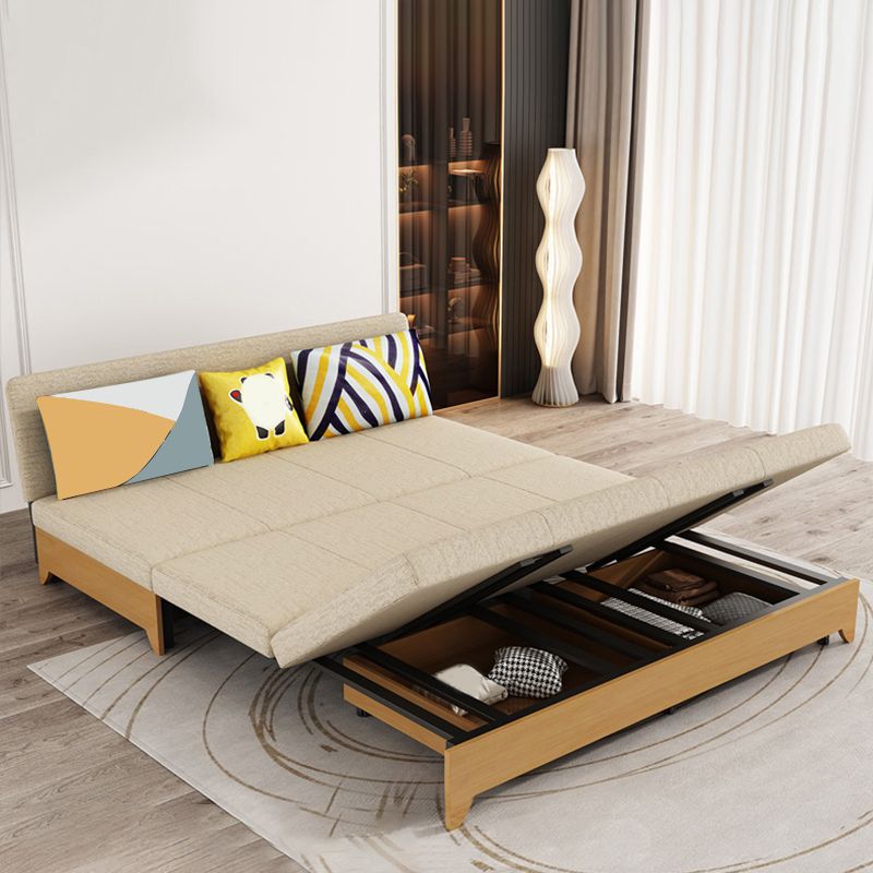 Contemporary 33.46" H Cotton Blend Armless Sleeper Sofa Bed in Beige Clearhalo 'furn' 'furn_futons' 'Furniture' 'Futons & Daybeds' 'Futons' 'Living Room Furniture' 1200x1200_ba1b5834-9666-4a49-a198-4ffbfcc52233