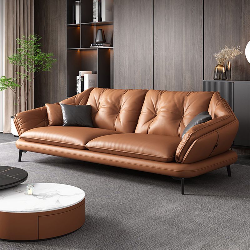 Contemporary Genuine Leather Pillow Top Arm Sofa in Orange for Living Room Clearhalo 'furn' 'furn_sofas' 'Furniture' 'Living Room Furniture' 'Sofa' 'sofas' 1200x1200_ba1bbbe6-70d5-41f8-9879-f7eda9dae6e4