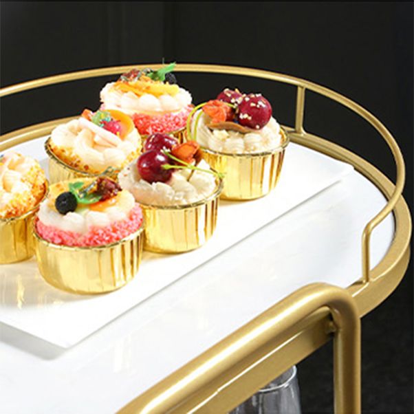 Modern 26.38"W Rolling Prep Table Oval Metal Prep Table for Home Use