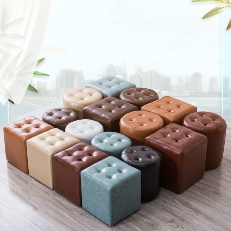 Modern Pouf Ottoman Genuine Leather Tufted Upholstered Solid Color Ottoman Clearhalo 'furn' 'furn_ottomans_poufs' 'Furniture' 'Living Room Furniture' 'Ottomans & Poufs' 'ottomans_poufs' 1200x1200_ba1f3638-672f-4d11-9eb9-b39eaf77fa47