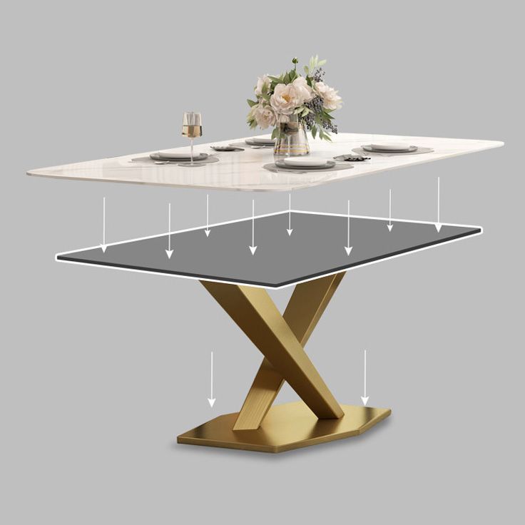 Rectangle Traditional Luxury Dining Table White Sintered Stone Table with Metal Pedestal Base Clearhalo ' dining_table' 'Dining Tables & Seating' 'Dining Tables' 'furn' 'furn_dining_table' 'Furniture' 'furniture_dining_table' 'Kitchen & Dining Furniture' 'kitchen&dining_furn' 'kitchen' 'kitchen_dining_table' 1200x1200_ba2324aa-ee72-4971-9516-4edde54aea43