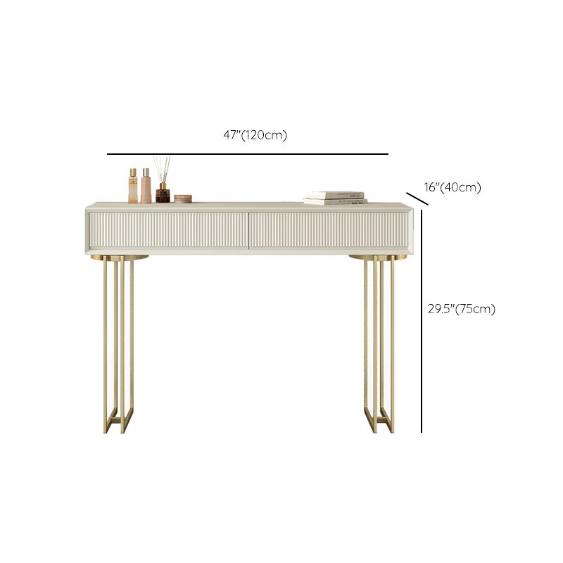 Contemporary Beige Solid Wood Makeup Vanity Desk with Metal Base