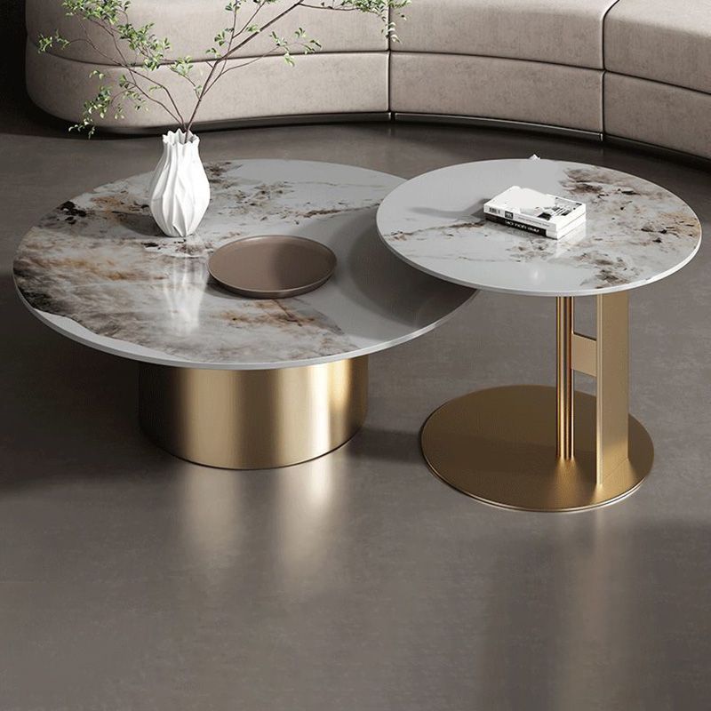 Modern Round Slate Cocktail Table Stainless Steel Pedestal Coffee Table Clearhalo 'Coffee & Accent Tables' 'Coffee Tables' 'coffee_tables' 'furn' 'furn_coffee_tables' 'Furniture' 'Living Room Furniture' 1200x1200_ba261cdb-7c74-4f90-bf6f-6cd0e07b768a