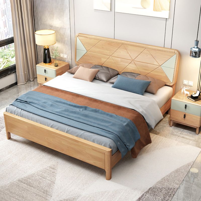 Letto scandinavo largo 84,65 pollici con testiera in legno naturale con testiera