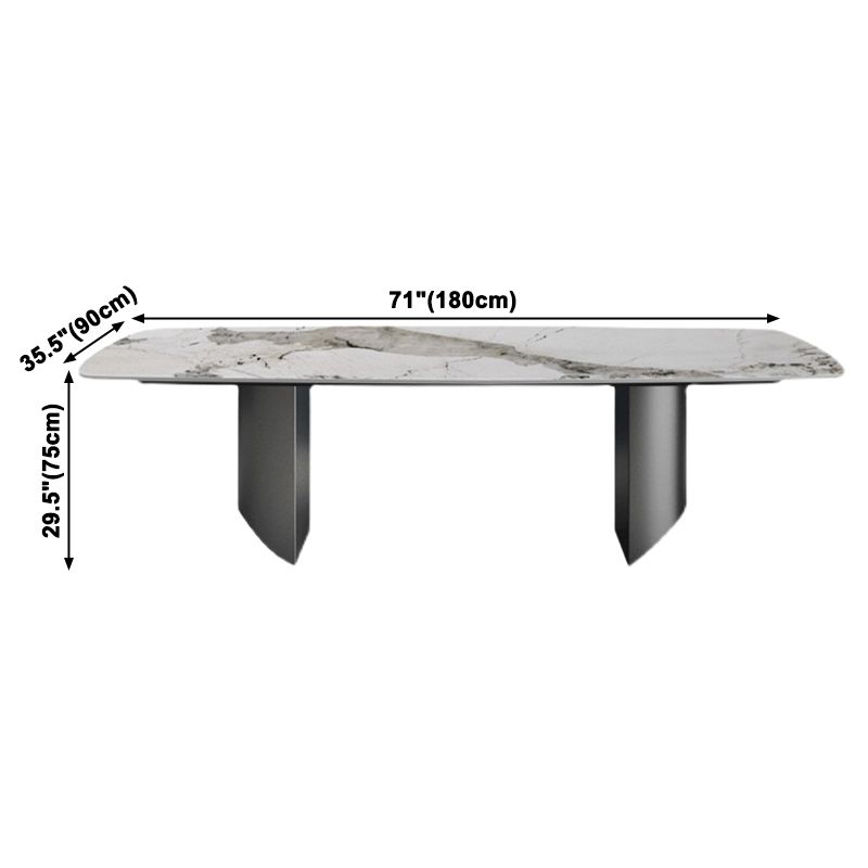 Sintered Stone Top Dining Table Rectangle Table with Grey Metal Base and Double Pedestal Clearhalo ' dining_table' 'Dining Tables & Seating' 'Dining Tables' 'furn' 'furn_dining_table' 'Furniture' 'furniture_dining_table' 'Kitchen & Dining Furniture' 'kitchen&dining_furn' 'kitchen' 'kitchen_dining_table' 1200x1200_ba2f156b-083e-4ab6-829d-f9966ce239ce