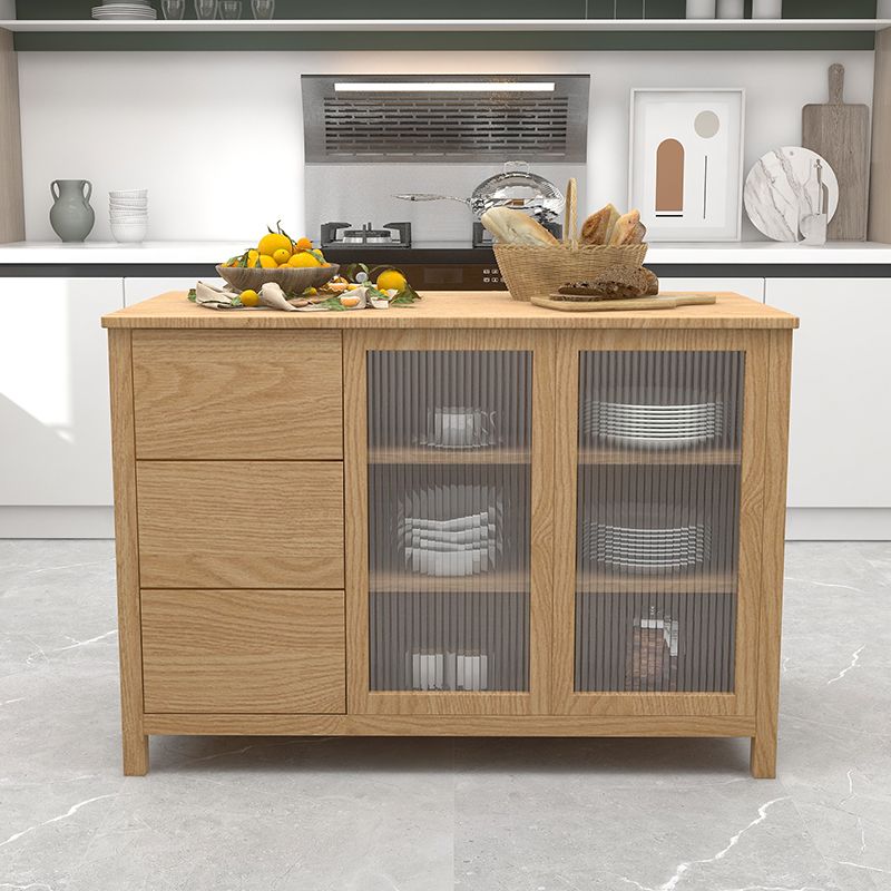 Traditional Stationary Kitchen Island Set Wood Rectangular Island Table for Home Use