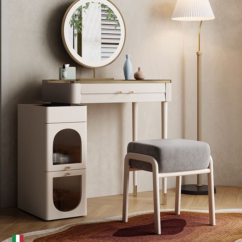 White Make-up Vanity Glass Top Makeup Vanity Desk Table with Drawer