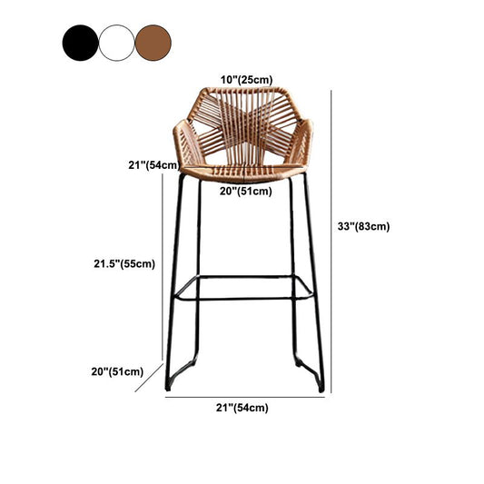 Scandinavian Plastic Rattan Bar Stool Armed Bucket Stool with Metal Legs