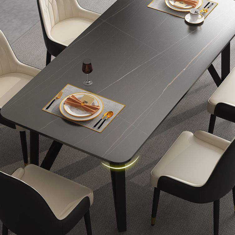 Mesa de comedor rectangular 4 Mesa de comedor de piernas en marco negro para cocina