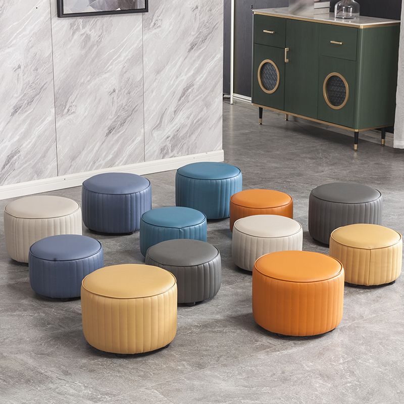 Contemporary Pouf Ottoman Genuine Leather Upholstered Solid Color Cylinder Shape Ottoman Clearhalo 'furn' 'furn_ottomans_poufs' 'Furniture' 'Living Room Furniture' 'Ottomans & Poufs' 'ottomans_poufs' 1200x1200_ba34a2e2-447d-414b-b970-8639bc8f6658
