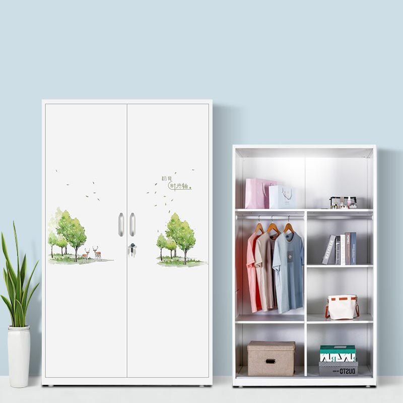 Modern Armoire Steel 2 Doors White Small Wardrobe Armoire with Lock Clearhalo 'Armoires & Wardrobes' 'armoires_wardrobes' 'Bedroom Furniture' 'furn' 'furn_armoires_wardrobes' 'Furniture' 1200x1200_ba35bccc-5e8a-4878-8b62-09717a675787