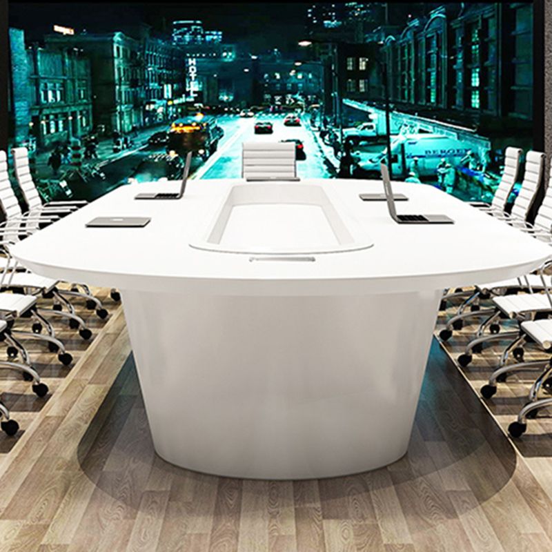 Contemporary Man-made Wood Writing Desk Oval White Office Desk for Office Clearhalo 'furn' 'furn_office_desk' 'Furniture' 'Office Desks' 'Office Furniture' 'office_desk' 1200x1200_ba35e00c-d0cc-43e0-a0e9-228ca7e4c934