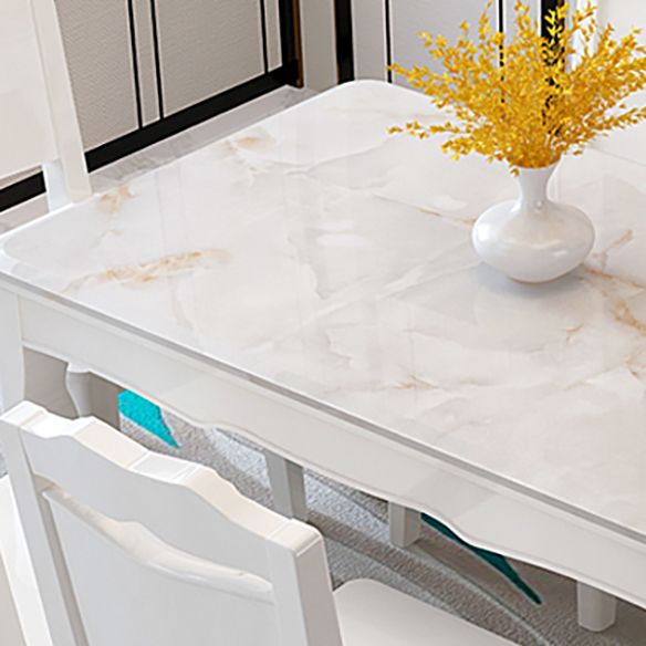 Contemporary Style Marble Dining Set with White Fixed Table and 4 Legs Base Clearhalo 'Dining Room Sets' 'Dining Tables & Seating' 'dining_room_set' 'furn' 'furn_dining_room_set' 'Furniture' 'furniture_dining_room_set' 'Kitchen & Dining Furniture' 'kitchen&dining_furn' 'kitchen' 1200x1200_ba35ee97-ff83-40e4-ab11-6e4ee8b4cf52