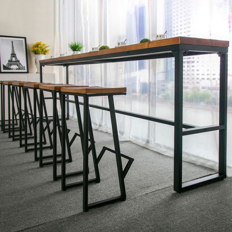 Pine Wood Bar Dining Table Industrial Rectangle Bar Table with Trestle for Cafe Kitchen Clearhalo 'Bar Furniture' 'Bar Tables' 'bar_tables' 'furn' 'furn_bar_tables' 'Furniture' 'Kitchen & Dining Furniture' 1200x1200_ba39458e-8d5d-429f-9428-4d659c6b3efb