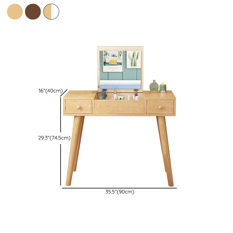 Solid Wood Vanity Makeup Table Set 2 Drawer Flip-Top Dressing Table Clearhalo 'Bedroom Furniture' 'furn' 'furn_makeup_vanities' 'Furniture' 'Makeup Vanities' 'makeup_vanities' 1200x1200_ba3c988d-5628-426f-be1d-9183a8022c5b