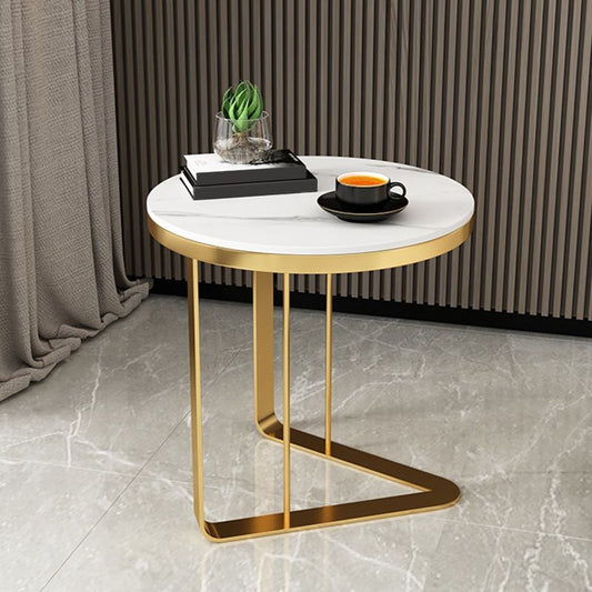 Contemporary White Round End Table Slate Top Frame Side Table