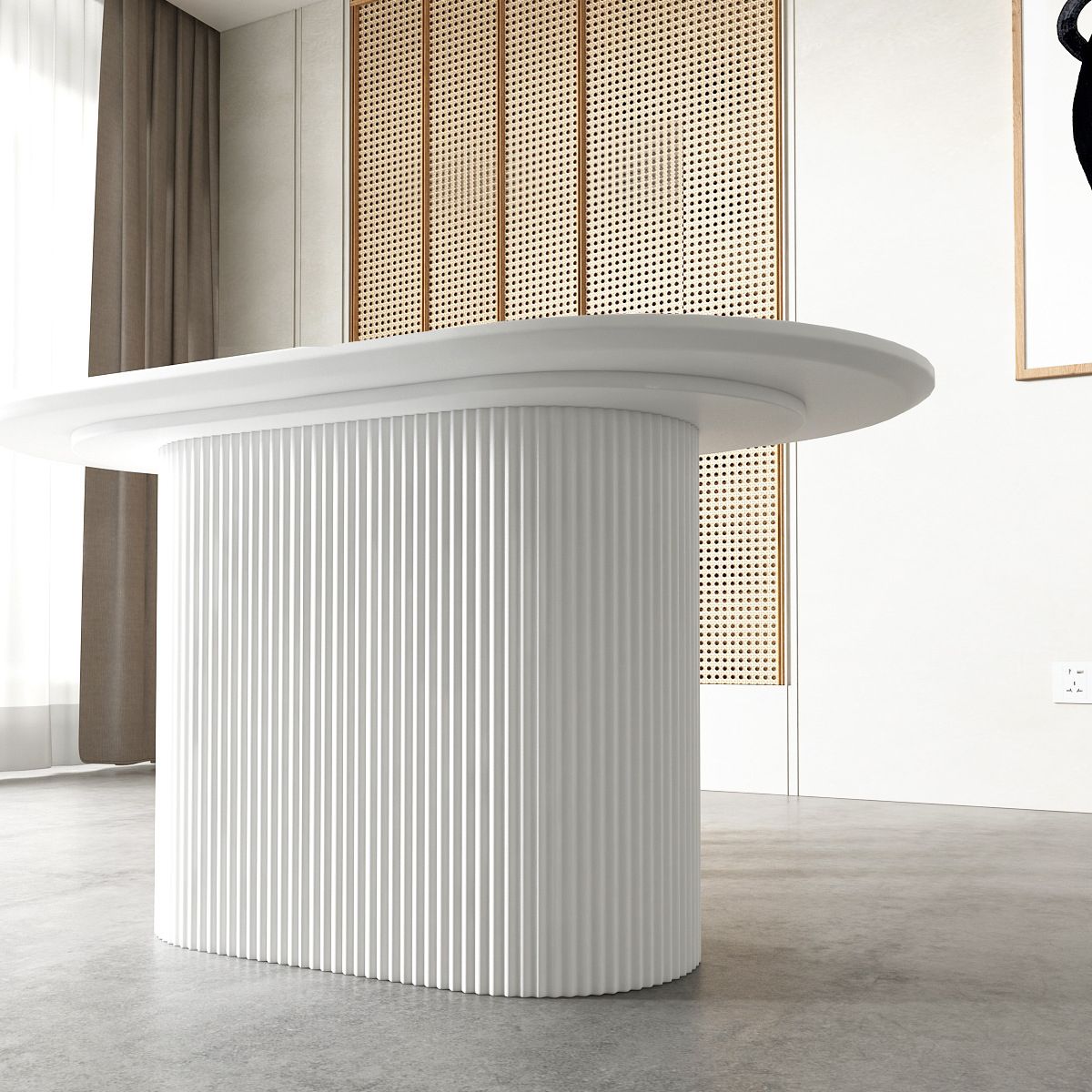 White Top Dining Table Contemporary Oval Dining Table with Pedestal Base Clearhalo 'Dining Tables & Seating' 'Dining Tables' 'dining_table' 'furn' 'furn_dining_table' 'Furniture' 'Kitchen & Dining Furniture' 1200x1200_ba45b70f-119b-4bc4-8ba5-d4f0364057eb