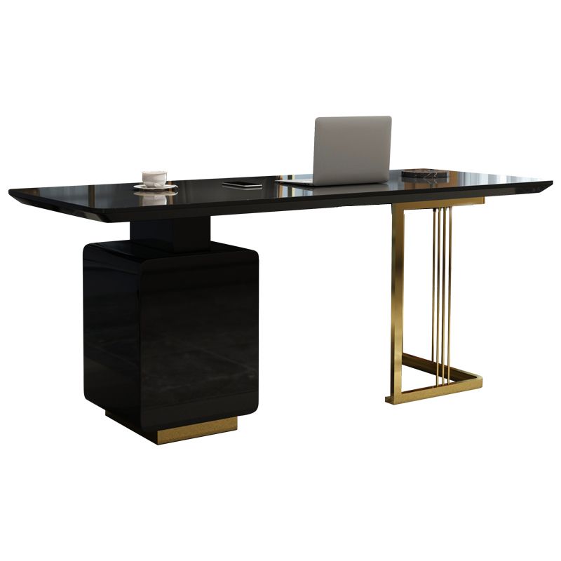 Rectangular Glam Office Desk with 3 Storage Drawers Writing Desk Artificial Wood Clearhalo 'furn' 'furn_office_desk' 'Furniture' 'Office Desks' 'Office Furniture' 'office_desk' 1200x1200_ba46c0e2-73ed-40c6-bbf1-bb39b2016845