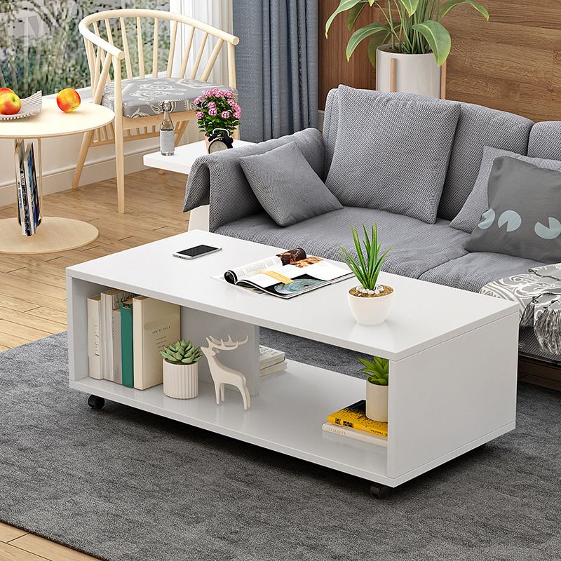Modern Rectangle Coffee Table 15-inch Wooden Cocktail Table with Storage