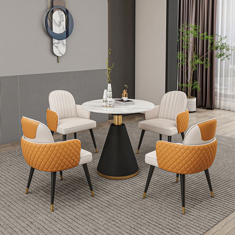 Glam 1/2/3/4/5 Pieces Dinette Set with White Sintered Stone Top Round Dining Table Set Clearhalo 'Dining Room Sets' 'Dining Tables & Seating' 'dining_room_set' 'furn' 'furn_dining_room_set' 'Furniture' 'furniture_dining_room_set' 'Kitchen & Dining Furniture' 1200x1200_ba4a63be-da47-4f92-8f38-7d3e61d9c86a