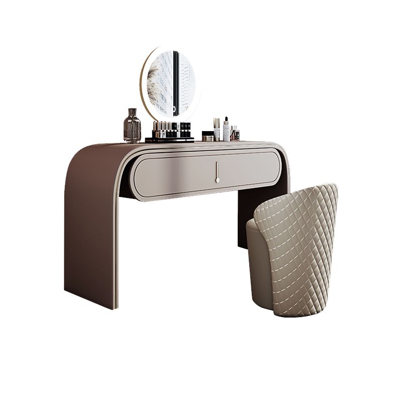 Glam Vanity Set Mirror 1 Drawers Leather Gray Standing Make-up Vanity