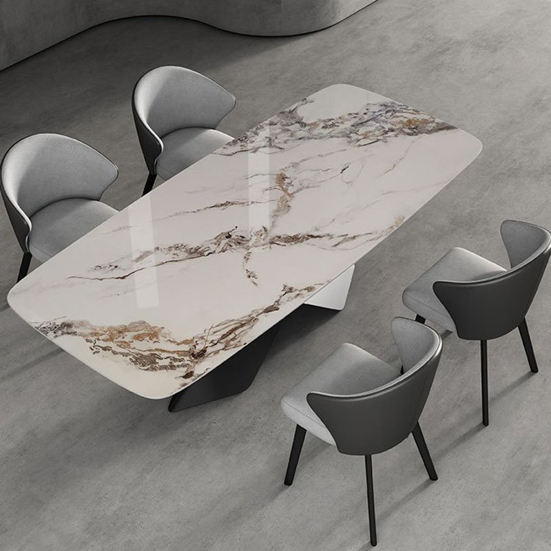 Contemporary Fixed Faux Marble Top Dining Room Table with 2 Black Metallic Legs Kitchen Dining Set Clearhalo 'Dining Room Sets' 'Dining Tables & Seating' 'dining_room_set' 'Furniture' 'furniture_dining_room_set' 'Kitchen & Dining Furniture' 'kitchen&dining_furn' 'kitchen' 1200x1200_ba4fccd2-bfba-4b99-80ab-57b272bf8514