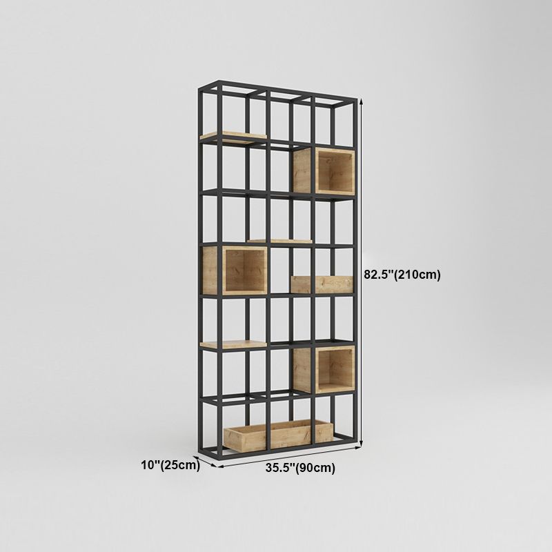 Modern Open Etagere Bookshelf with Black Iron Frame Pine Wood Shelf Clearhalo 'Bookcases' 'Furniture' 'furniture_bookcases' 'kitchen' 'kitchen_bookcases' 'Living Room Furniture' 'Office Furniture' 1200x1200_ba527bd0-de0f-4876-8857-04e89423d9eb