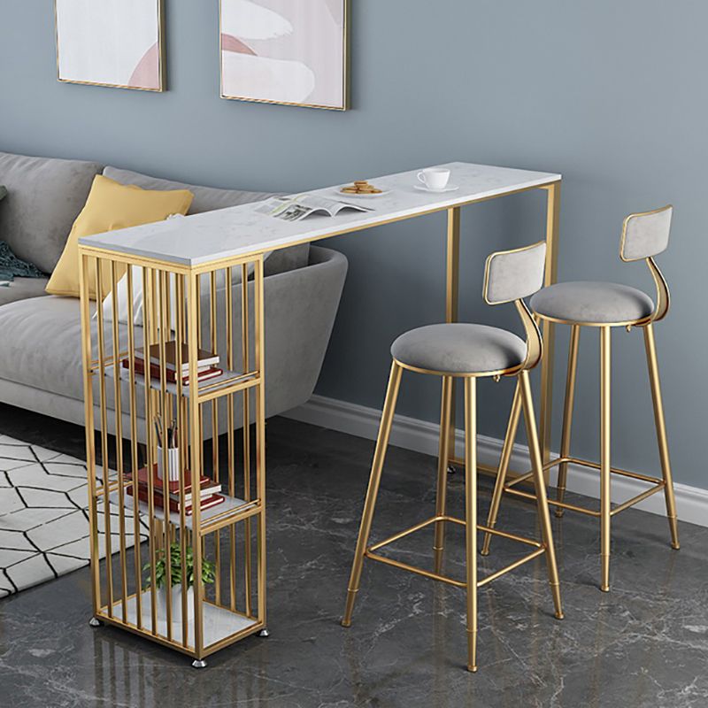 Glam Rectangle Faux Marble Pub Bar Table Double Pedestal Bar Dining Table with 3-Shelf Clearhalo 'Bar Furniture' 'Bar Tables' 'bar_tables' 'furn' 'furn_bar_tables' 'Furniture' 'furniture_bar_tables' 'Kitchen & Dining Furniture' 'kitchen&dining_furn' 'kitchen' 1200x1200_ba5286f9-9d0d-4d7b-80b2-553decee3dfa