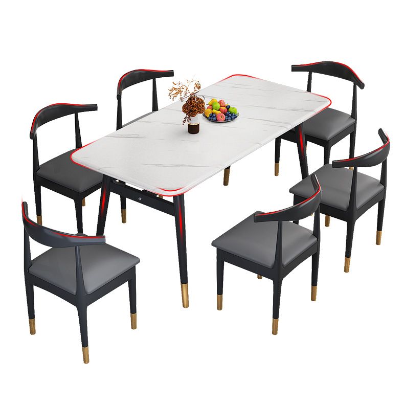 Rectangular Scandinavian Sintered Stone Dining Room Set Dining Furniture with 4 Legs Base Clearhalo 'Dining Room Sets' 'Dining Tables & Seating' 'dining_room_set' 'furn' 'furn_dining_room_set' 'Furniture' 'furniture_dining_room_set' 'Kitchen & Dining Furniture' 'kitchen&dining_furn' 'kitchen' 1200x1200_ba561b2c-b8c1-4448-b946-cbde2a29740b