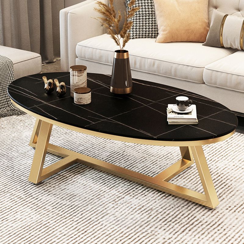 Glam ovale leistenen salontafel, 47 cm hoge cocktailtafel met ijzeren kruispoten