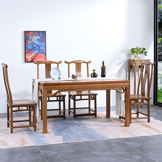 Traditional Style Solid Wood Dining Set with Walnut Fixed Table and 4 Legs Base for Home Use Clearhalo 'Dining Room Sets' 'Dining Tables & Seating' 'dining_room_set' 'furn' 'furn_dining_room_set' 'Furniture' 'furniture_dining_room_set' 'Kitchen & Dining Furniture' 'kitchen&dining_furn' 'kitchen' 1200x1200_ba5b640a-8c95-4997-a597-1bf962b2f058