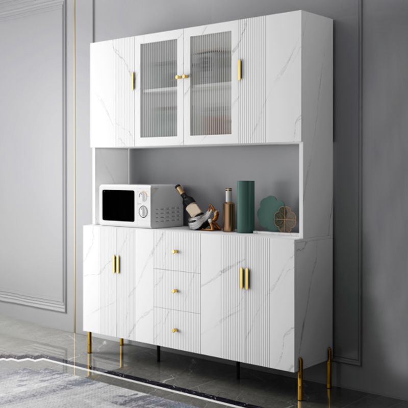 Glam Glass Door Sideboard Engineered Wood Side Board with 3 Drawers Clearhalo 'buffet_sideboard' 'Buffets & Sideboards' 'furn' 'furn_buffet_sideboard' 'Furniture' 'Kitchen & Dining Furniture' 1200x1200_ba5bce6f-d0aa-46bb-83e7-e447326013ae