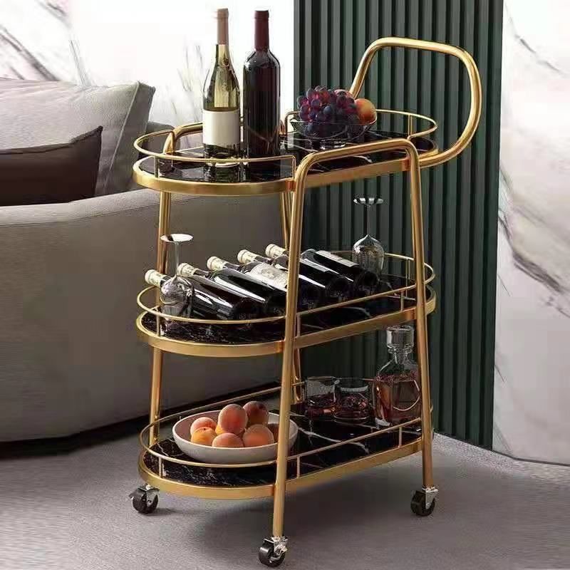 Modern 24.41"W Rolling Prep Table Oval Metal Prep Table for Home Use