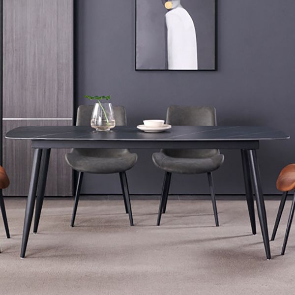 Sintered Stone Rectangular Dining Table Contemporary with Four Legs Base Table in Black Clearhalo ' dining_table' 'Dining Tables & Seating' 'Dining Tables' 'Furniture' 'furniture_dining_table' 'Kitchen & Dining Furniture' 'kitchen&dining_furn' 'kitchen' 'kitchen_dining_table' 1200x1200_ba645fb4-4057-4934-aebe-eb4861e3cfa1