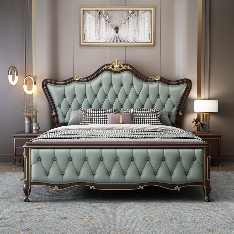 84.65 inch Wide Glam Bed Frame Rubberwood Solid Color Standard Bed with Headboard