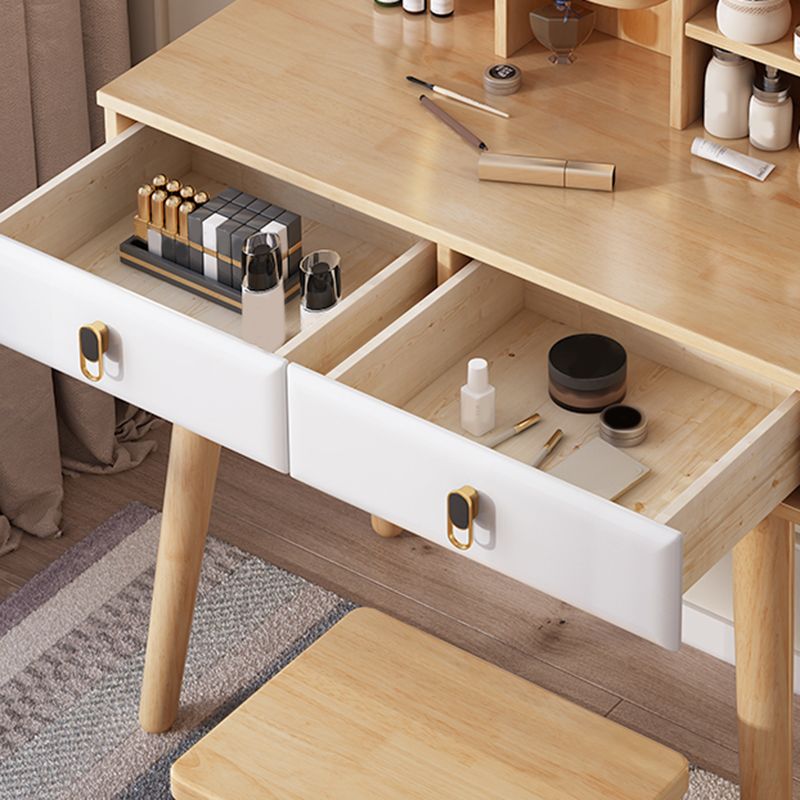 2-Drawers Mirror Table Dressing Table Solid Wood Make-up Vanity Clearhalo 'Bedroom Furniture' 'furn' 'furn_makeup_vanities' 'Furniture' 'Makeup Vanities' 'makeup_vanities' 1200x1200_ba708c33-7fac-4042-8777-69cde3ae9104