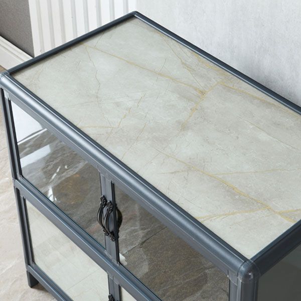 Sideboard in metallo blu con porte di vetro moderno server da pranzo con armadi