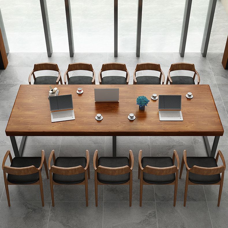 Pine Wood Top Dining Table Industrial Dining Table with Sled Base Clearhalo ' dining_table' 'Dining Tables & Seating' 'Dining Tables' 'furn' 'furn_dining_table' 'Furniture' 'furniture_dining_table' 'Kitchen & Dining Furniture' 'kitchen&dining_furn' 'kitchen' 'kitchen_dining_table' 1200x1200_ba75688a-3f12-40db-8f71-011810c6d024