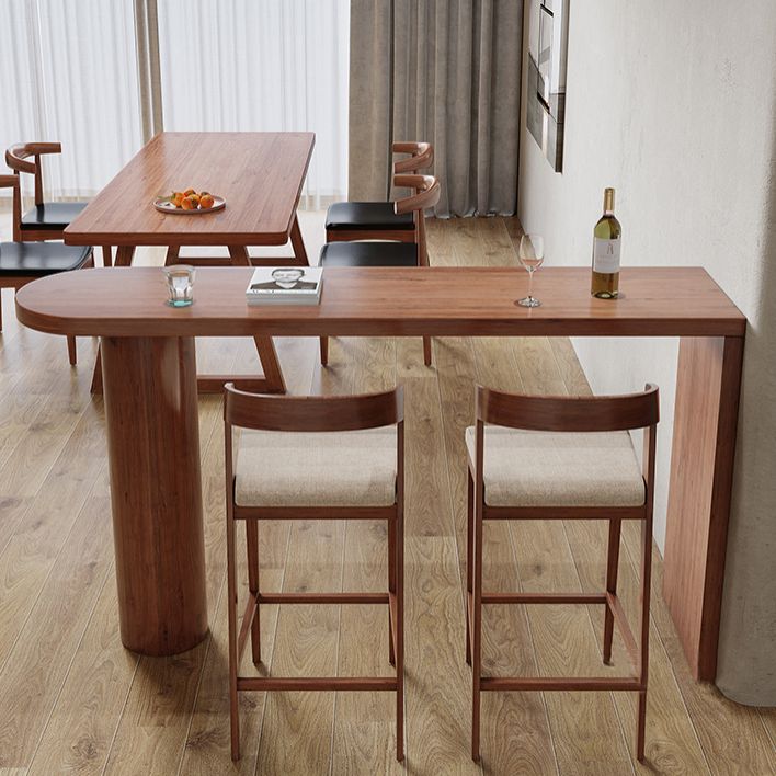Brown Wood Pub Table with Specialty Table Top Double Pedestal Table - 41.3" H Clearhalo 'Bar Furniture' 'Bar Tables' 'bar_tables' 'furn' 'furn_bar_tables' 'Furniture' 'furniture_bar_tables' 'Kitchen & Dining Furniture' 1200x1200_ba797667-28da-427c-a0b4-ae7632c217c9