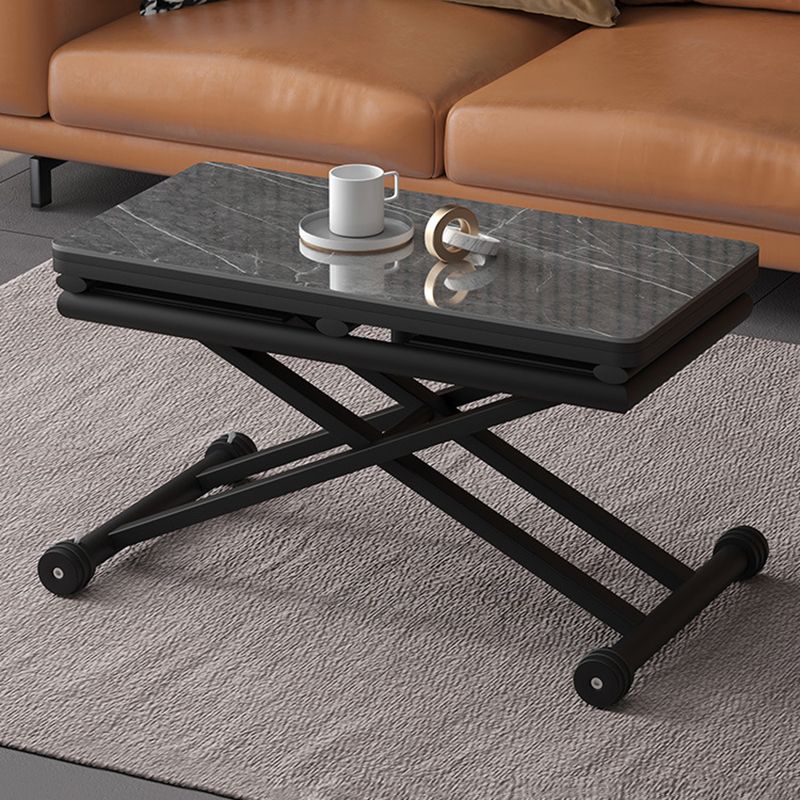 8.6"H Modern Metal Cross Base Glass Rectangular Adjustable Coffee Table Clearhalo 'Coffee & Accent Tables' 'Coffee Tables' 'coffee_tables' 'furn' 'furn_coffee_tables' 'Furniture' 'furniture_coffee_tables' 'Living Room Furniture' 1200x1200_ba79792a-2ad0-4f29-ba05-008e7b0b8cdb