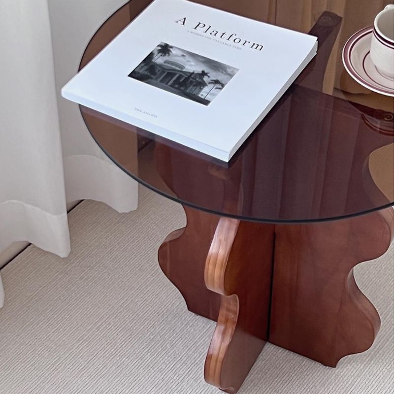 Contemporary Side Table Glass Abstract Round Living Room End Table