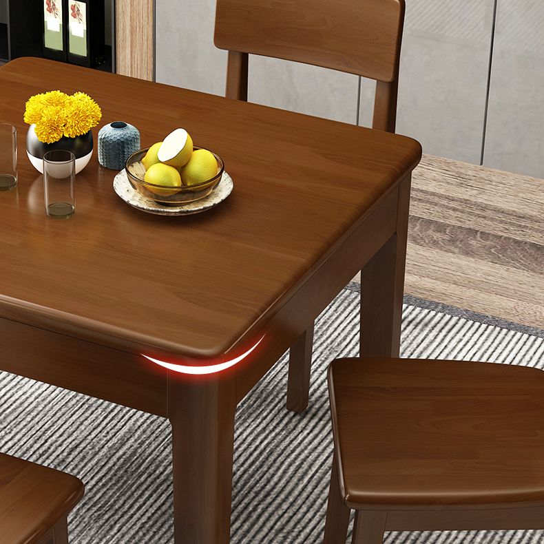 Muebles de madera maciza de estilo moderno 1/5 piezas de mesa cuadrada de forma cuadrada con silla