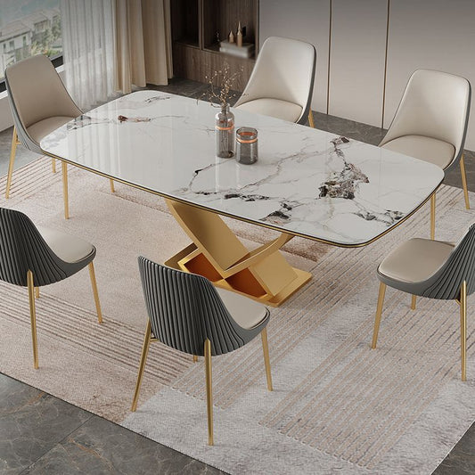 Luxury Sintered Stone Top Dining Set Rectangle 1/2/5/6/7 Pieces Dining Table with Chairs Clearhalo 'Dining Room Sets' 'Dining Tables & Seating' 'dining_room_set' 'furn' 'furn_dining_room_set' 'Furniture' 'furniture_dining_room_set' 'Kitchen & Dining Furniture' 1200x1200_ba7bd690-f79b-496a-903b-2295cbc77480